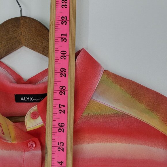 ALYX Womens Button Up Colorful Striped Sheer Blouse Top Size L Roll Tab Sleeve - Picture 12 of 13